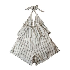 Princess Polly 2 Piece 12 White Brown Stripe Linen Blend Halter Top Shorts Boho